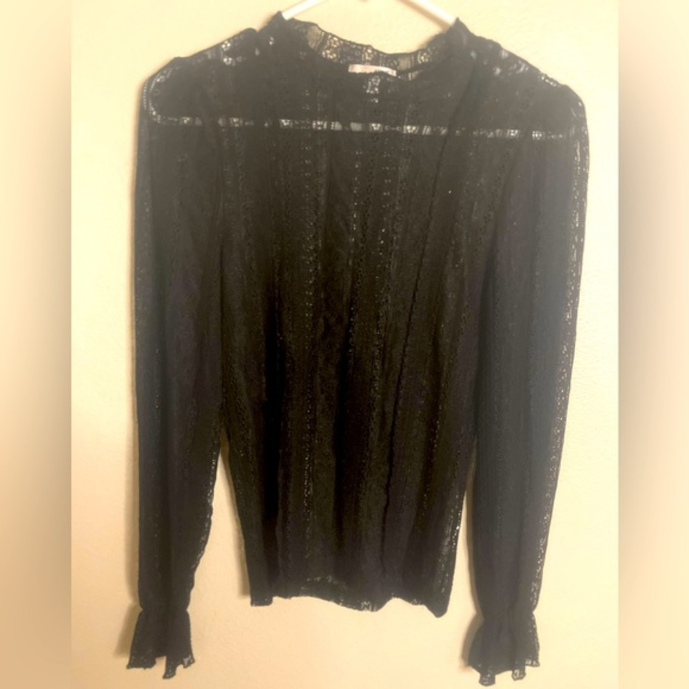 Amuse Society Black Lace Long Sleeve Shirt size Medium‎
